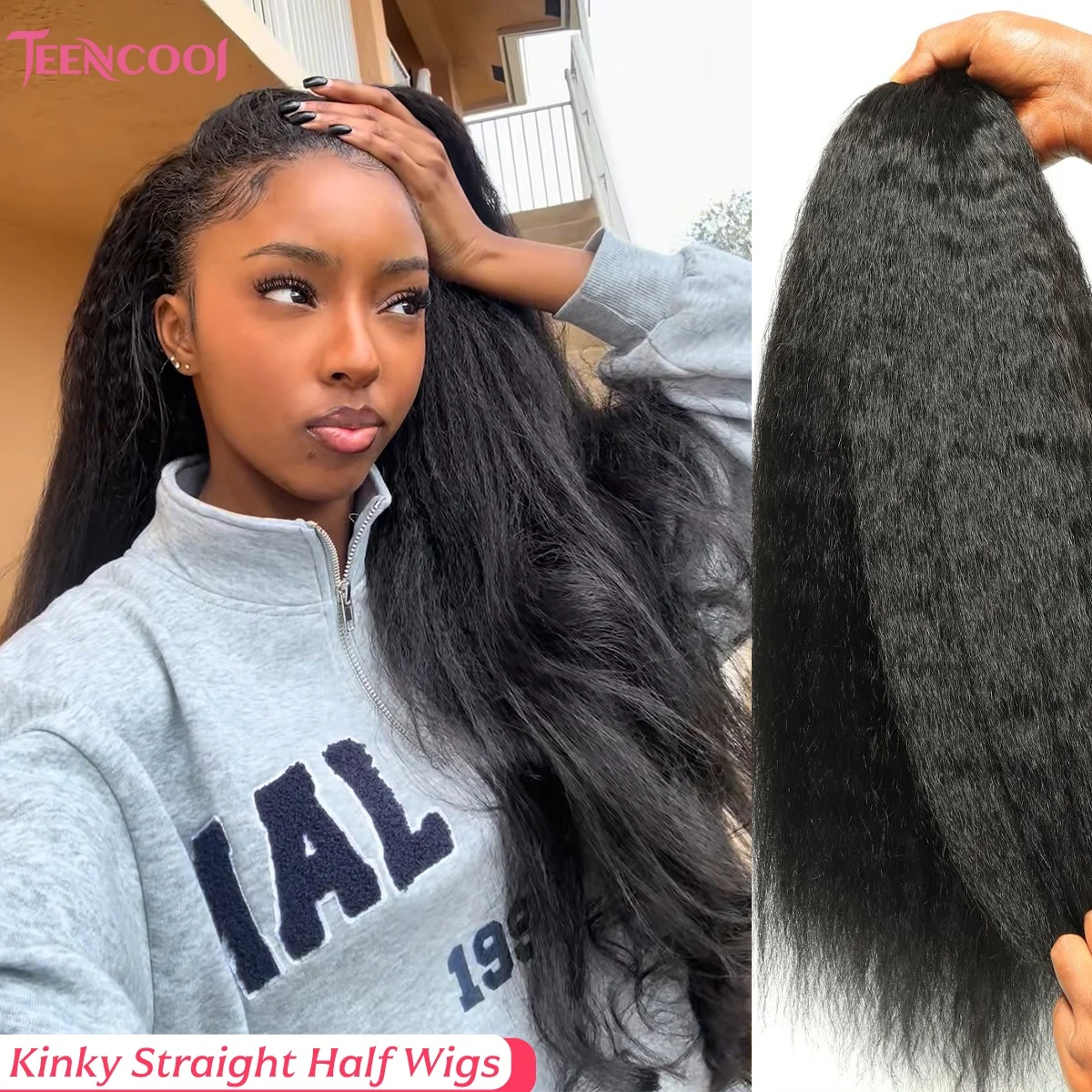 

3 in 1 Kinky Straight Half Wigs Human Hair Burmese Curly Glueless No Leave Out Pull & Go Headband Wigs Ready to Wear for Women