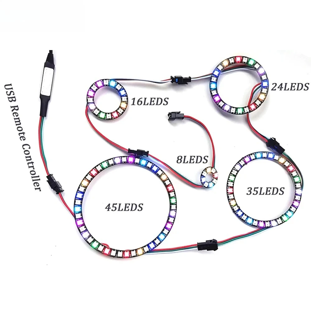 8/16/24/35/45/128bits WS2812B 5050 Pixel LED Circle Ring Addressable RGB LED Module DC 5V for Arduino Raspberry Pi