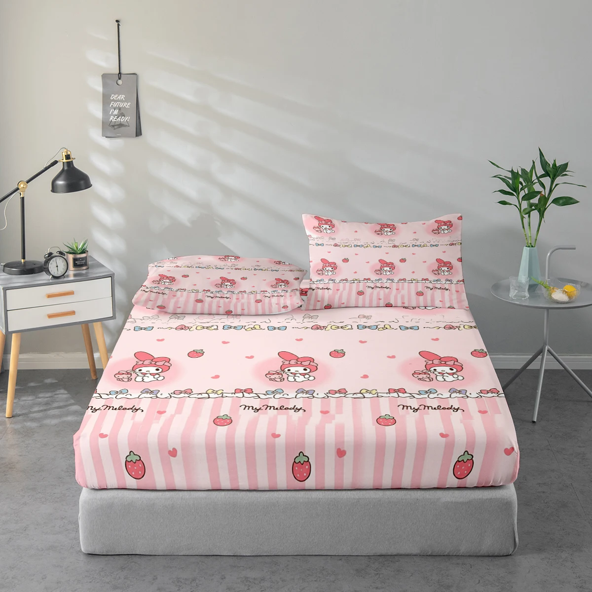 

Комплект постельного белья из 3 предметов с цифровой печатью высокого разрешения и рисунком My Melody, комплект пододеяльников с крупным цветочным узором, включает 1 пододеяльник + 2 наволочки, подходит для спальни, гостевой комнаты, домашнего декора, под