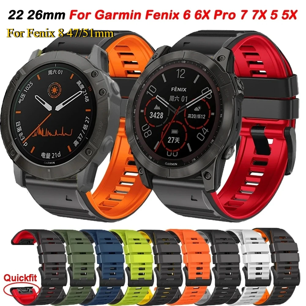22 26mm Silikon-Uhrenarmband für Garmin Descent Mk3i 51mm Mk2i Mk2 Mk1 Fenix 8 6X 6 Pro 7X 7 Pro 5X 5 Plus Quickfit Band Armband
