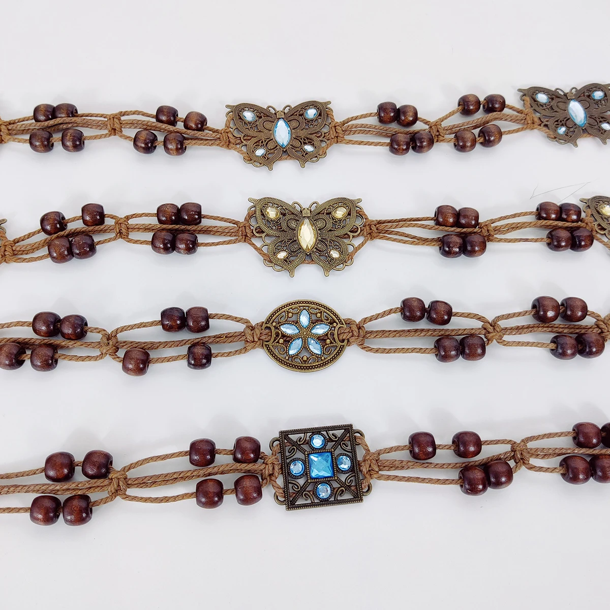 ボヘミアンノットウエストベルト,手作り,編みこみのウエストベルト,カジュアルな生地y2kベルト,ラインストーン,夏のファッション