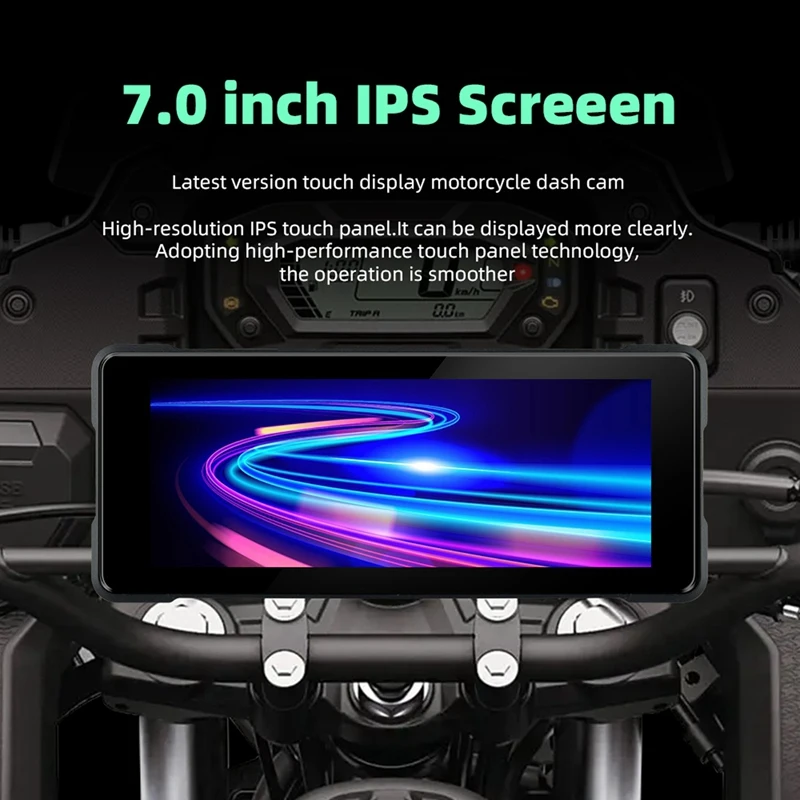 7 Inch Motorcycle Wireless Carplay & Android Auto Front Rear Camera Dual Bluetooth DVR GPS Navigation Display Screen B