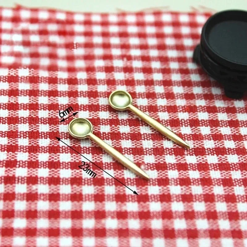 2Pcs 1/12 Scale Dollhouse Mini Ice Cream Mixing Spoon Tableware Miniature Kitchen Scene Decor Accessories