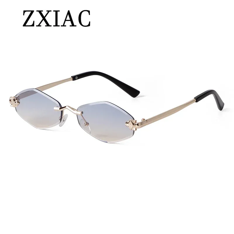 ZXIAC Fashion Rimless Frame Sunglasses Women Luxury Wolf Head Brand Designer Sun Glasses Men Frameless Metal Thin Leg Shades UV