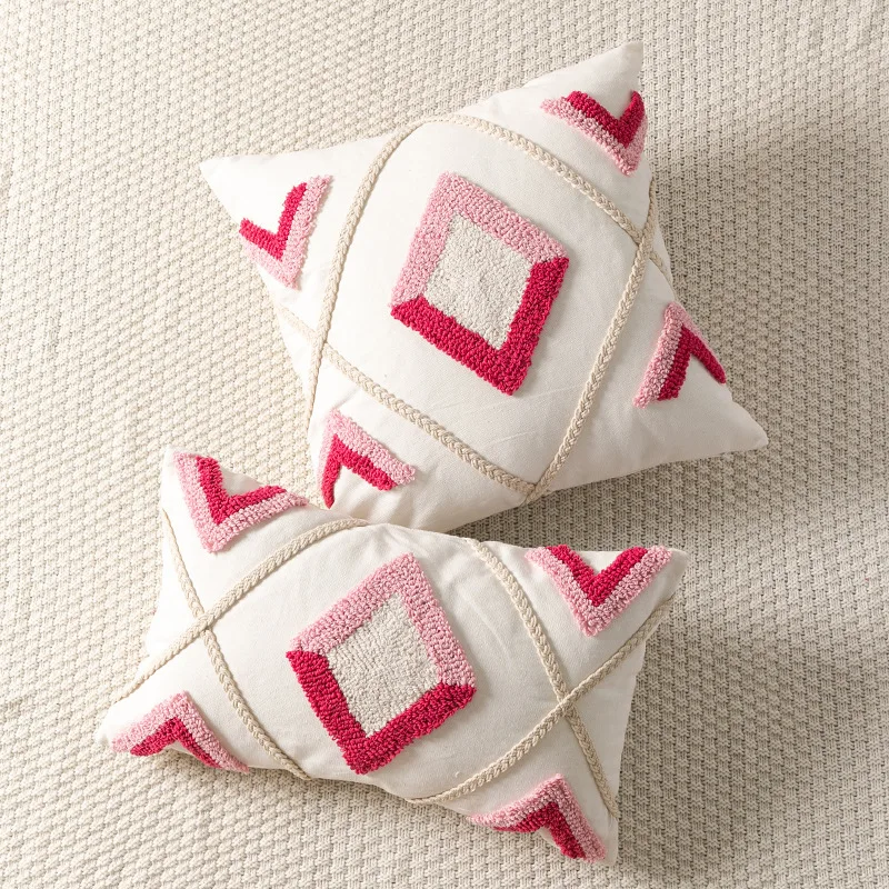 Cushion Cover Nordic Ins Pink Red Tufted Pillow Cover Cushion Case Style Element Design Cute Pillow Case