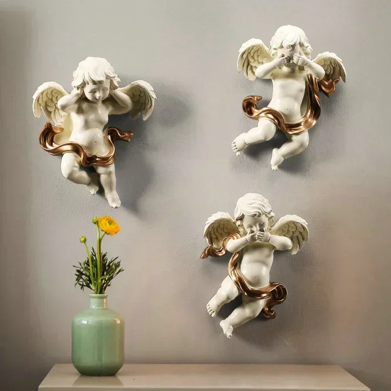 Europe Resin Cute Cupid Love Angel Wall Sticker Decoration Home Livingroom 3D Wall Background Mural Crafts Ornament Accessories