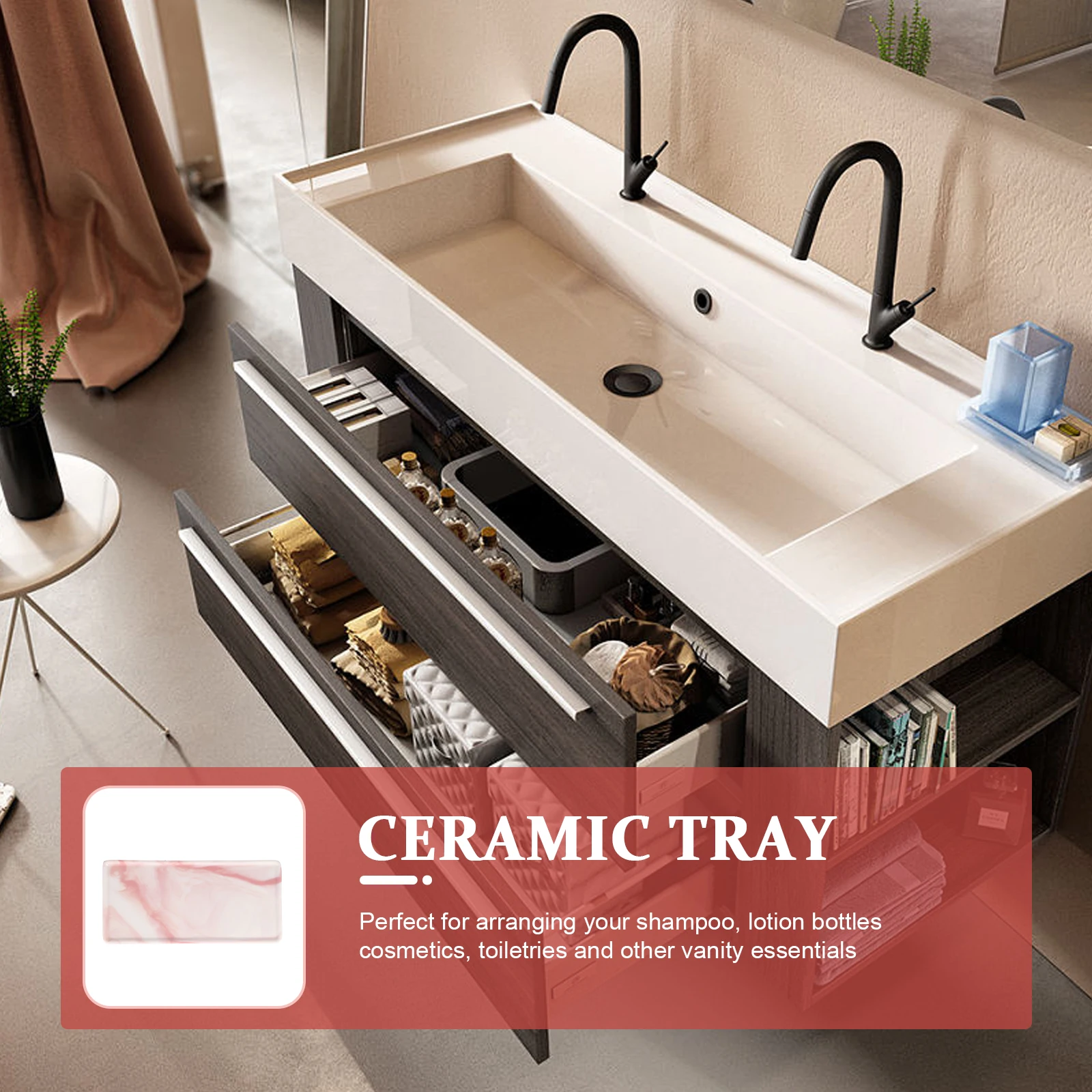 

Linen Closet Tray Small Ceramic Vanity Storage Jewelry Marble Pattern Ceramics Skincare Bathroom Organizer