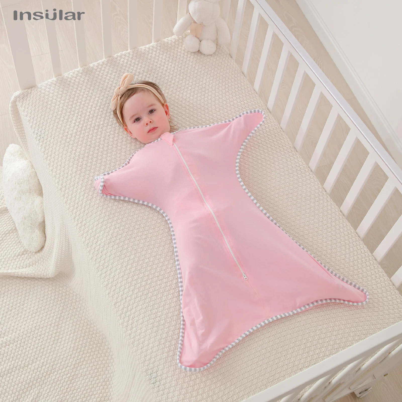 Insular Newborn Baby Girl Boy Anti-Startle Sleeping Bag Cotton Baby Wrap Receiving Swaddling Blanket Infant Sleepsacks