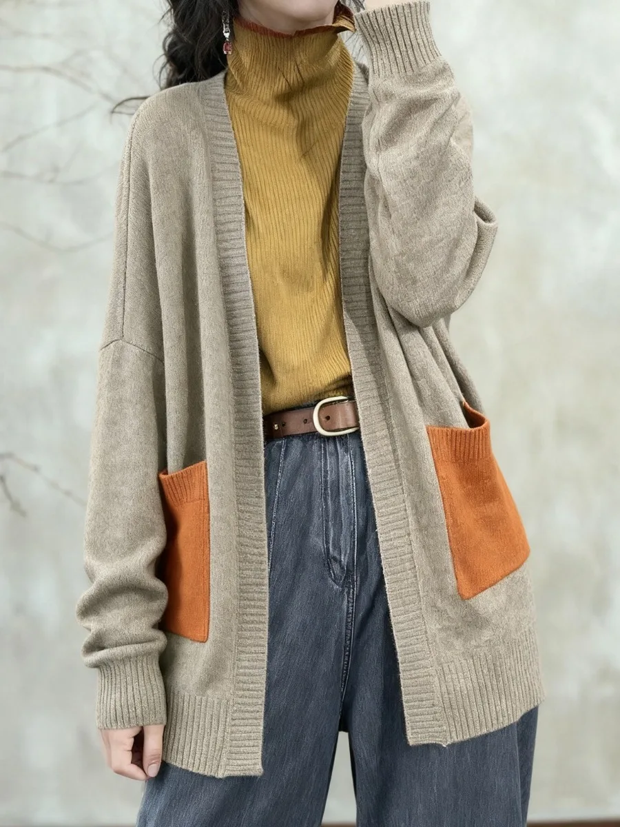 

Ретро художественный потертый цвет Blo ket свободный открытый кардиган повседневный свитер тройник для женщин осень-зима модный бренд