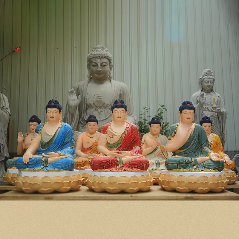 Teak hand-painted carving, Amitabha Buddha glass light Tathagata home ornament
