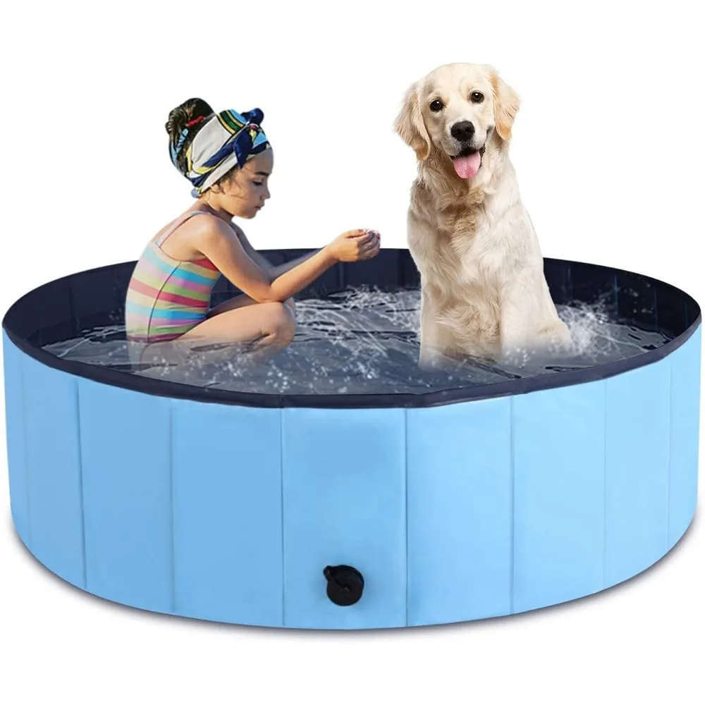 

Foldable Dog Pool Portable Pet Bath Tub Large Indoor & Outdoor Collapsible Bathing Tub for Dogs and Cats (L, 63" x 12")