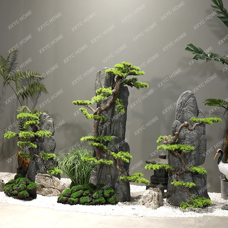 Bouldering pine rockery stone landscaping simulation  welcome   indoor cliff cypress pine green plant entrance window