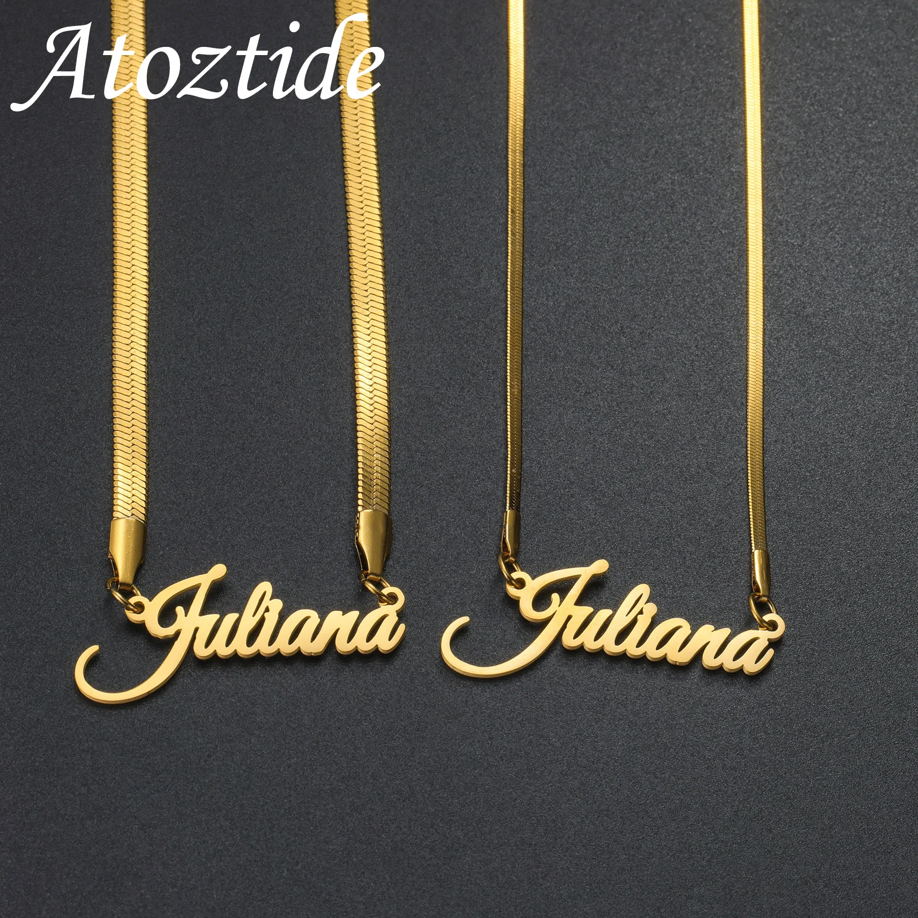 Atoztide Custom Name Necklace for Women 4mm Blade Chain Stainless Steel Jewelry Nameplate Choker Personalized Birthday Gift