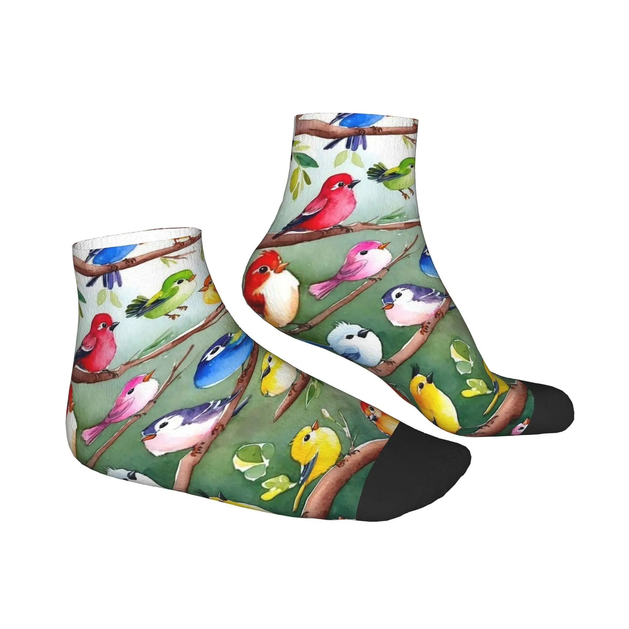 Calcetines de vuelo bonitos pájaros y flores para todas las estaciones, calcetines deportivos de tubo medio absorbentes de sudor Harajuku, medias suaves de moda