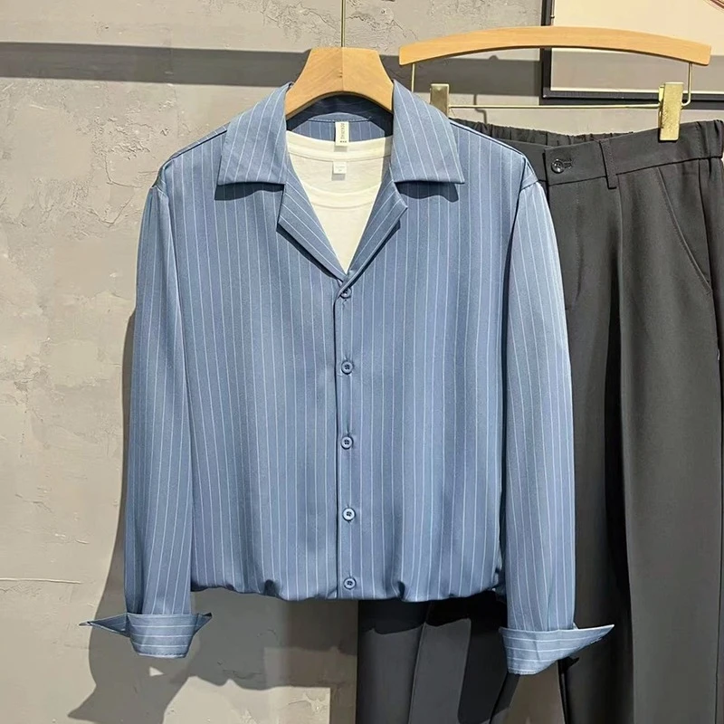 2026 Spring Summer Men's Striped Shirt Long Sleeve Thin Fabric Business Casual Non-Iron Korean Style Shirt