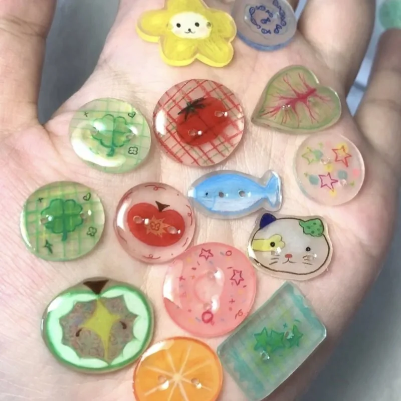 زر أكريليك التفاح الدوبامين، 28 قطعة ملونة على شكل خاص إكسسوارات يدوية الصنع مادة كتيب إكسسوارات الملابس