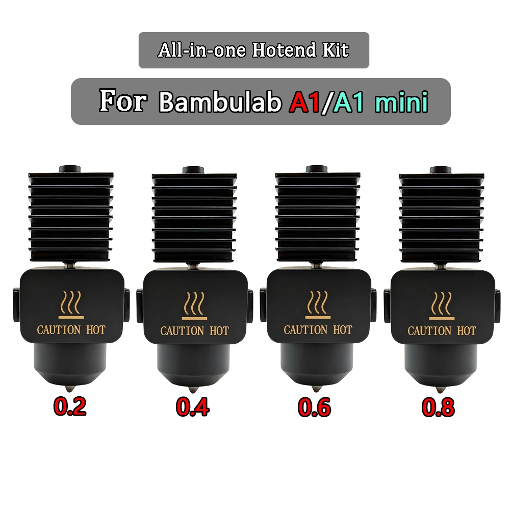 

For Bambu Lab A1/A1 Mini All-in-one Hotend Kit with 0.4/0.6/0.8mm Hardened Steel Nozzle for BambuLab A1 Replace Hotend Kit