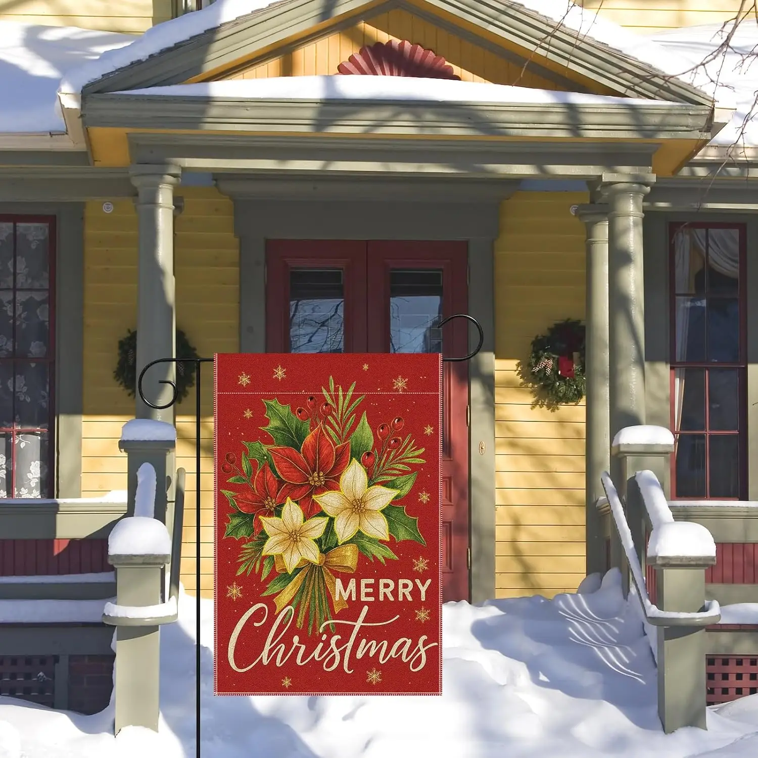 12 x 18 Inches Merry Christmas Poinsettia Garden Flag Decorations, Double Sided Vertical Holiday Yard Flag with Red and Whit llz