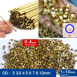 Tubo de latón de 1000 piezas, 0,4mm de espesor de pared, 3-12mm OD, 1-10mm de longitud, tubo recto de pared delgada, diámetro pequeño
