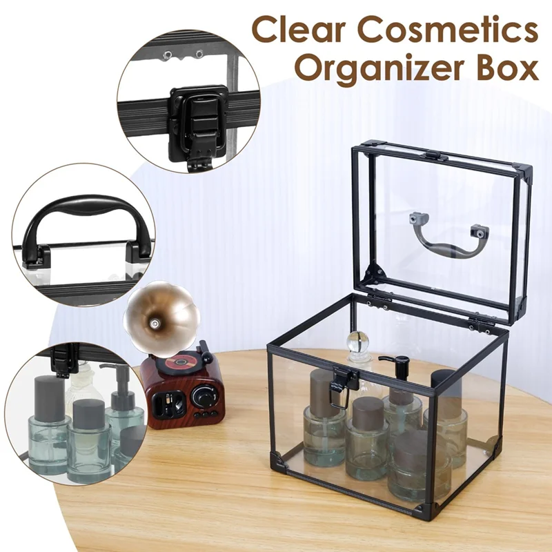 AB42-Clear Makeup Case, Cosmetic Organizer, Case With Latches & Handle, Large Capacity Makeup Tools Box