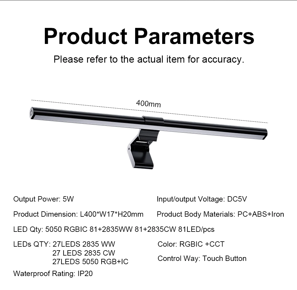 40CM LED Desk Lamp Monitor Light Bar Eye Care Stepless Dimming Lighting Table Lamp PC Computer Monitor Screen Light Work Gaming
