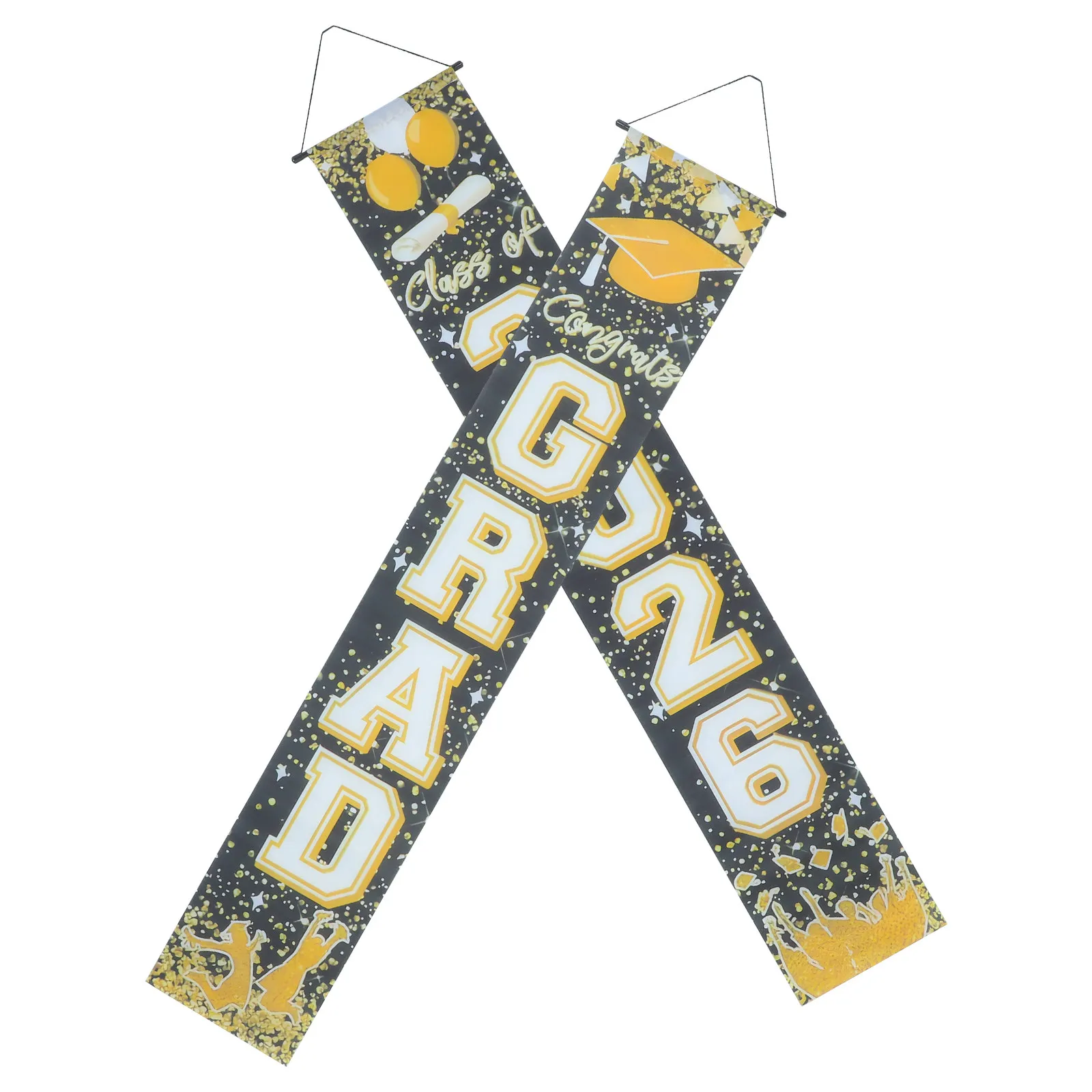 1Pair Graduation Season Door Couplet 2026 Gold Banner Decoration Glitter Porch Sign Grad Party Backdrop High School College