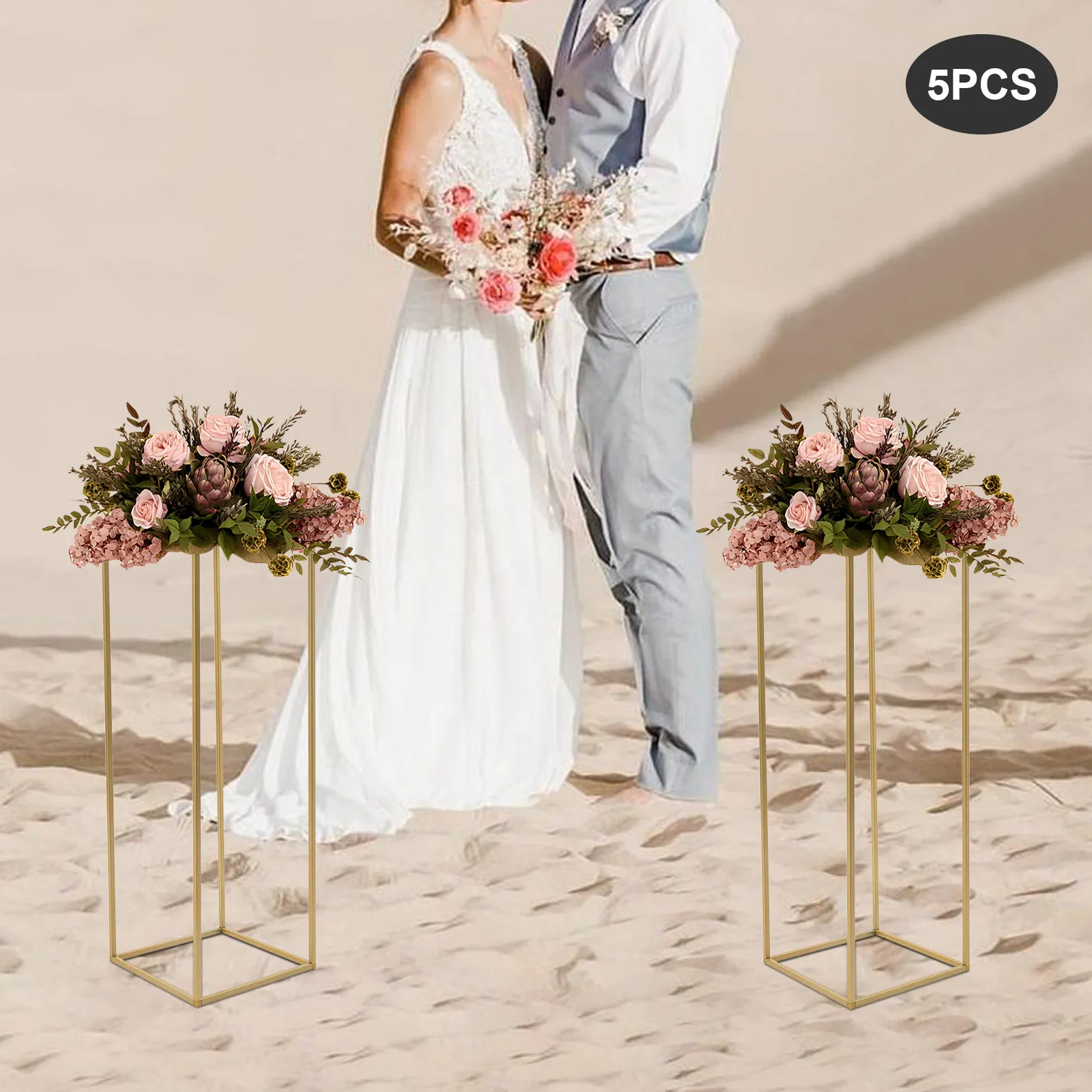 

5 Pcs Gold Metal Wedding Flower Stand & Vase Set, Elegant Table Centerpieces for Wedding, Party, Events & Home Decor