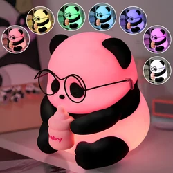 HUAHUA  Panda Light Silicone Lamp Beside Lamp Baby Night Light Cartoon Toy Children Bedroom Sleep Light LED Touch Gifts
