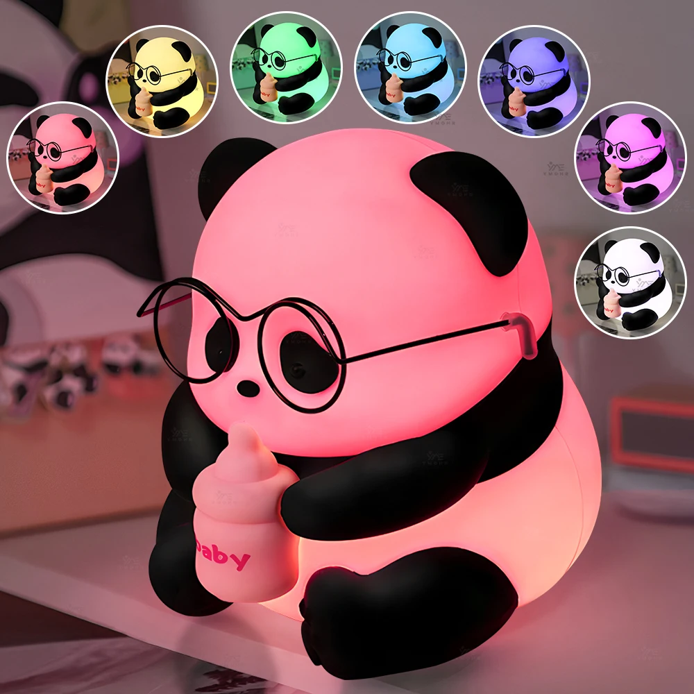 HUAHUA  Panda Light Silicone Lamp Beside Lamp Baby Night Light Cartoon Toy Children Bedroom Sleep Light LED Touch Gifts