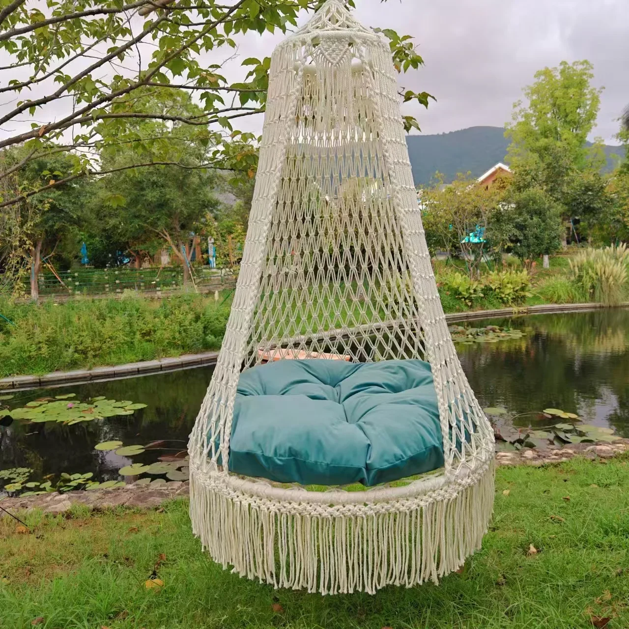 Garden Swing Chair Cotton Rope round Swing Chair With Cushion Indoor Hanging Basket Outdoor Hammock Chair