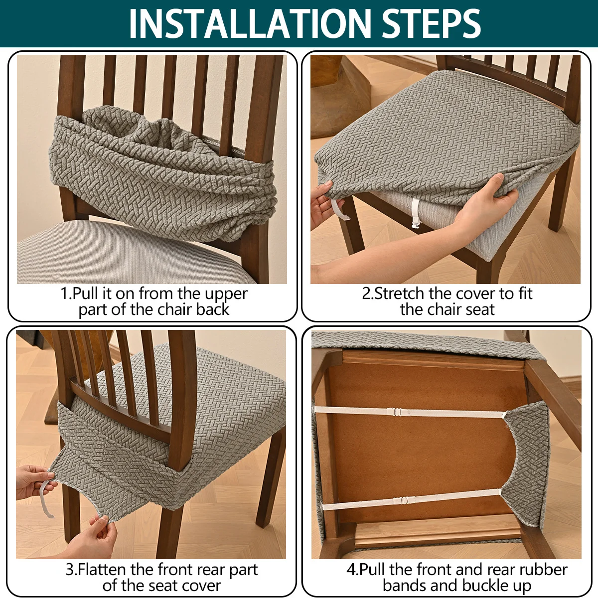 1pc/4pcs/6pcs Non-slip Striped Elastic Stool Cover with Buckle, Jacquard Chair Pad & Dining Chair Slipcover Set view 5