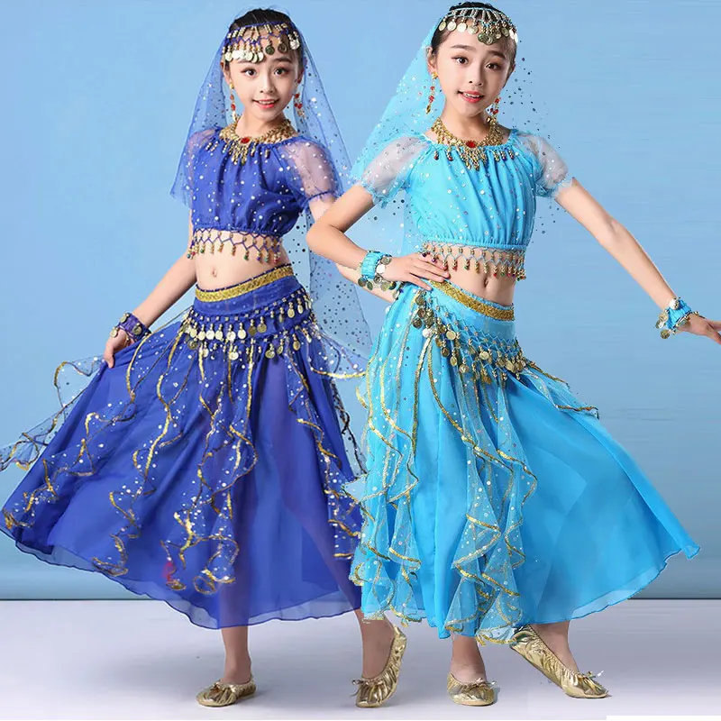 Girls Indian Belly Dance Costumes Set Arabic Halloween Jasmine Bollywood Princess Cosplay  Performance Suit Goddess Clothing