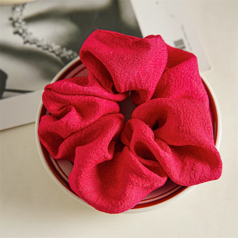 Retro simple rose red satin scrunchie female summer senior sense coreano large meatball hair rope copricapo per capelli