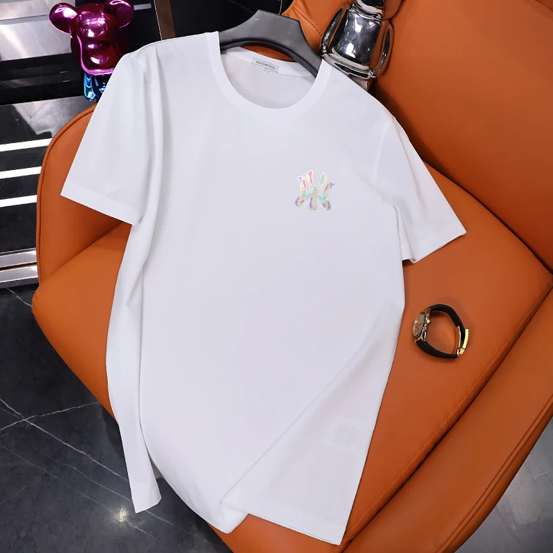 الصيف الرجال قصيرة الأكمام تي شيرت 2026 نمط جديد بسيط وخفيف فاخر إلكتروني نمط مطبوعة نصف كم قطنية علوية من القطن الخالص #6