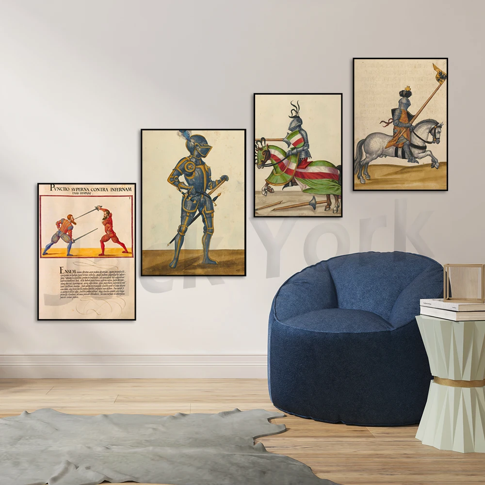 Medieval codex/ German ancient/ german history. fighting knights Poster Photo Poster Print Wall Art. middle age Home Decor