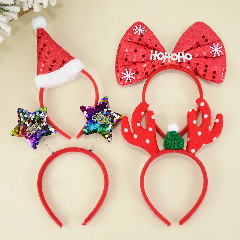 

Merry Christmas Headbands Cute Xmas Santa Elk Antlers Headband Hair Hoop Chrismas Tree Bow Hair Accessory New Year Gifts Navidad