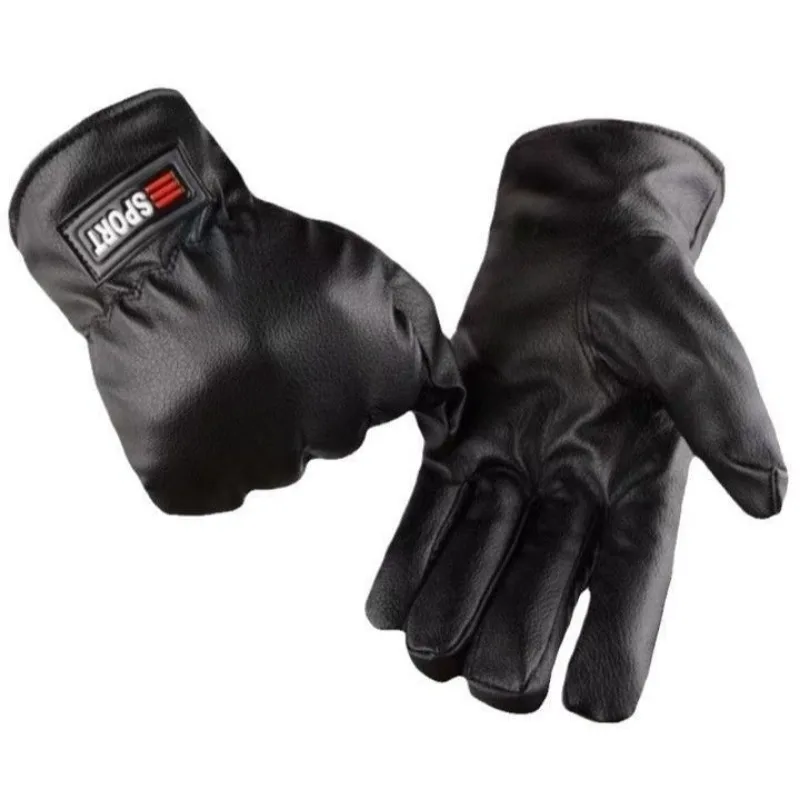 قفازات شتوية من الجلد القطني للرجال، قفازات ركوب الدراجات للخريف والشتاء، مقاومة للماء، مقاومة للبرد، سميكة وقطيفة #5