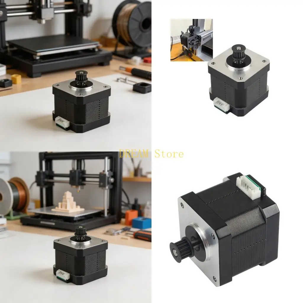 Square Body Drive Motor for 3D Printer Maintenance, 42 Stepper Motor with Timing Pulley, 4 Wire Cable, Plate and Single Pack