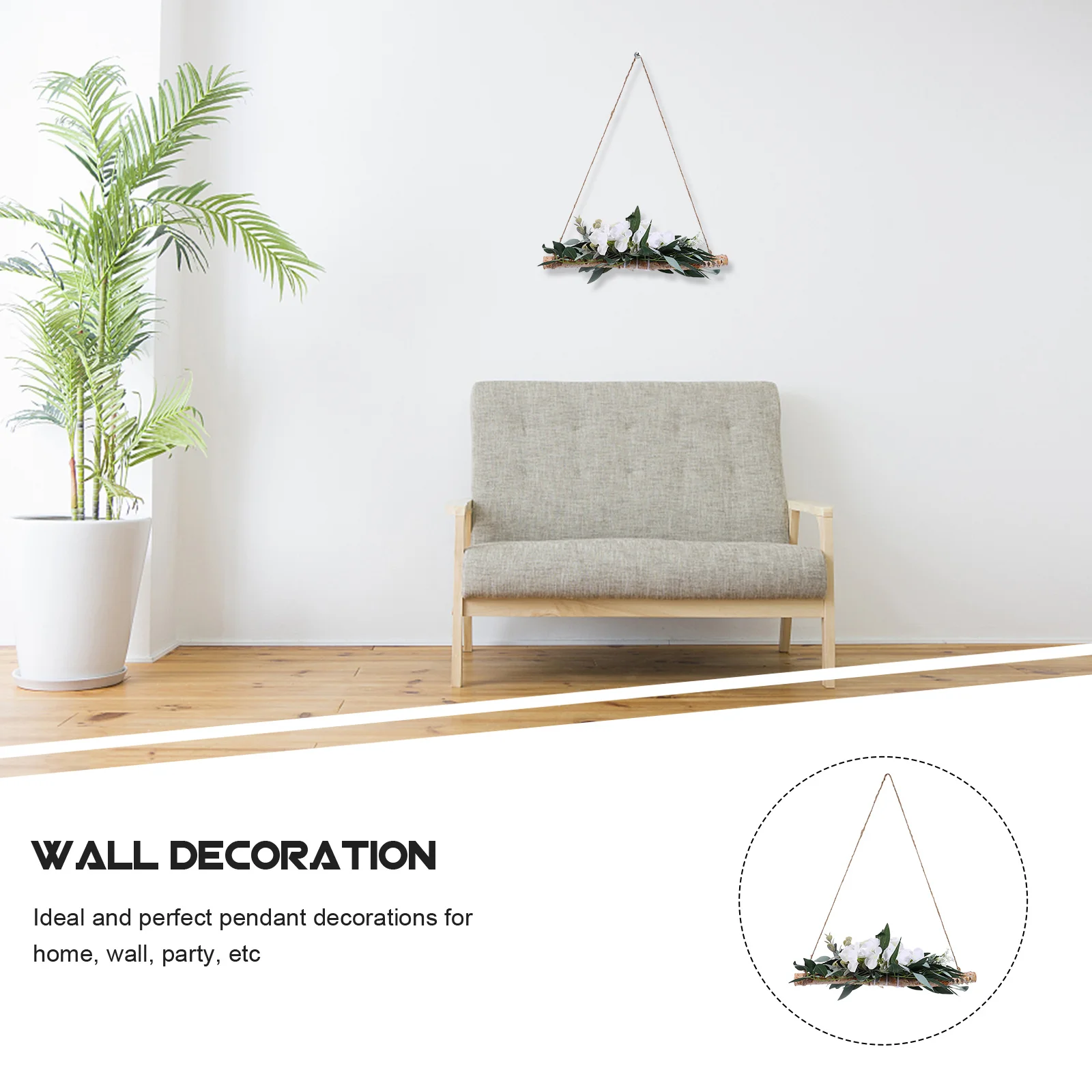

1Pcs Natural Wood Simulated Plant Hanging Wall Pendant Creative Home Party Decoration Photography Prop Indoor Outdoor Green
