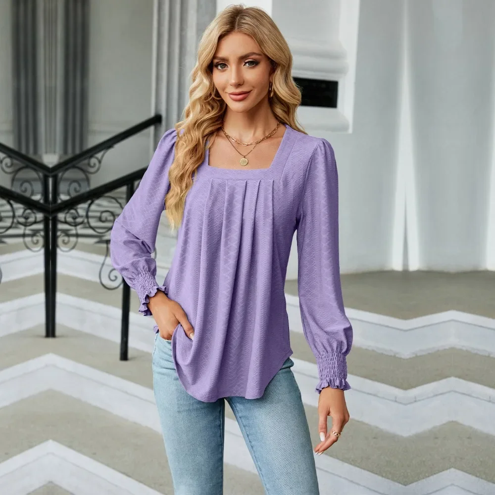 

Women's Blouses & Shirts for Women Elegant Clothes Korean Long Sleeve Square Neck Female Chiffon Tops Spring Autumn Clothing