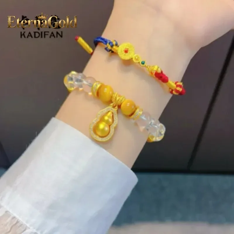 

Браслет EternaGold 9999 из настоящего золота 24K с вращающимся элементом, инкрустированный бриллиантами, с камнем тигровый глаз и белыми кристаллами, женский, модный, ретро, 2024