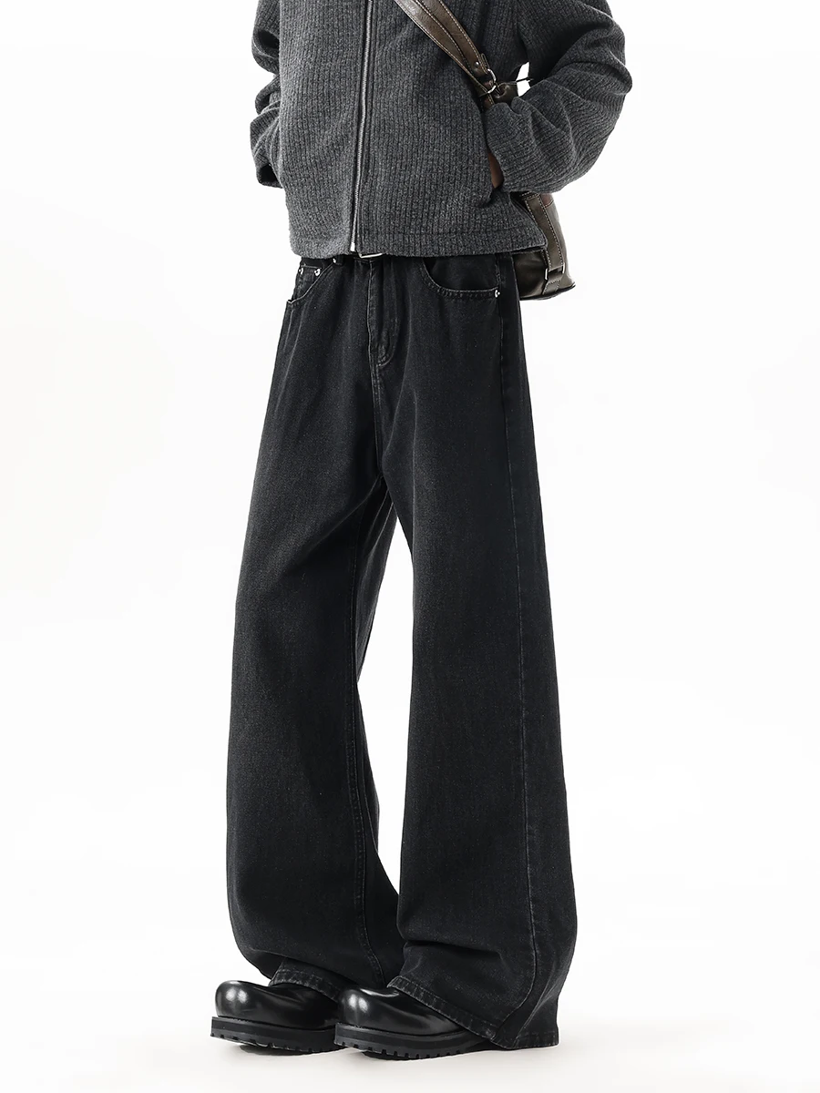 

Мужские зимние джинсы свободного кроя с прямыми штанинами, повседневные расклешенные брюки в винтажном стиле, длинные брюки до пола