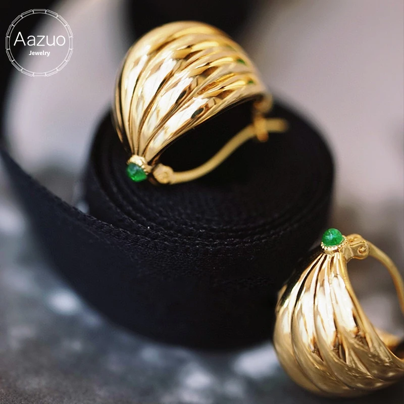 Aazuo Luxury Jewelry 18K Yellow Gold Natural Emerald Shell Stud Earrings gifted For Women Engagement Wedding Party