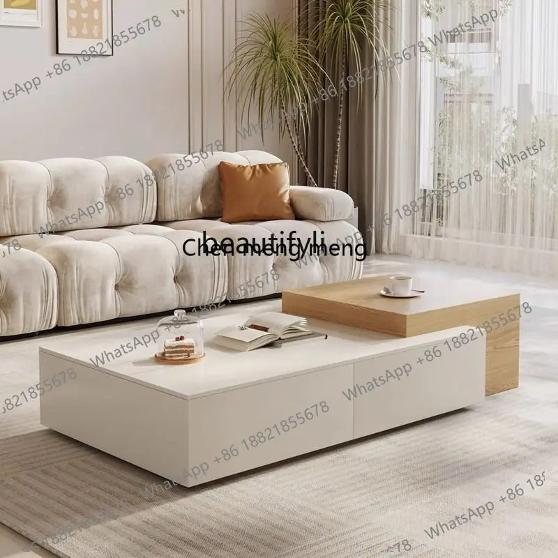 

Coffee table living room rock slab home Nordic log style simple high-end retractable tea table