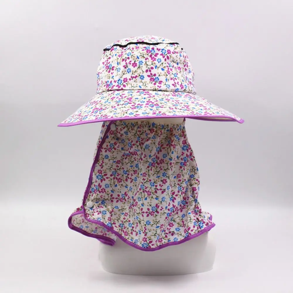 Neue Breite Krempe Sonnenschutz Hut Gesicht Hals Schutz Atmungsaktive Angeln Kappe Floral Anti-UV Fischer Hut Frauen