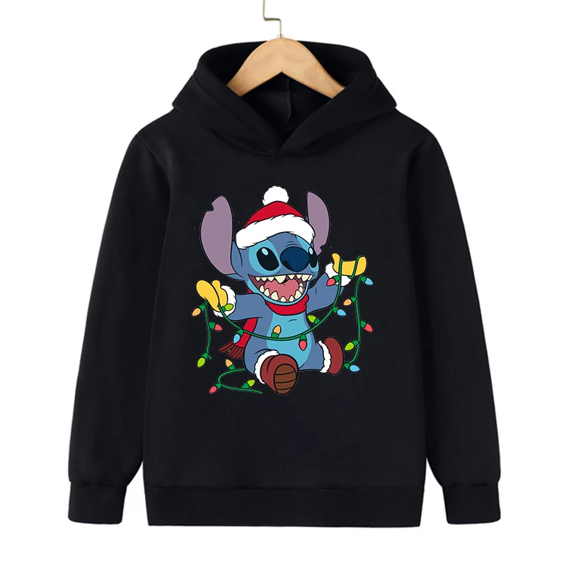 y2k Disney Christmas Stitch Hoodie Children Cartoon Kid Girl Boy Lilo and Stitch Sweatshirt Hoody Baby Casual Top Clothes