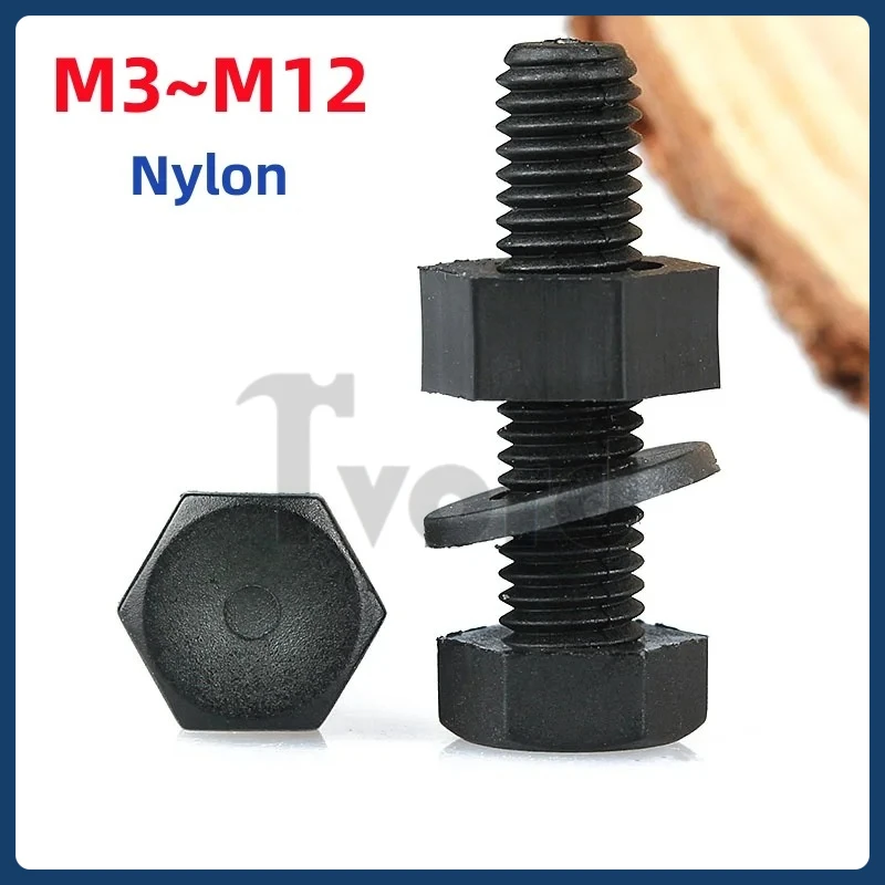 M3 M4 M5 M6 M8 M10 M12 الأسود النايلون الخارجي سداسية مسامير المكسرات غسالات متري الخيوط البلاستيك معزول البراغي مجموعة #1
