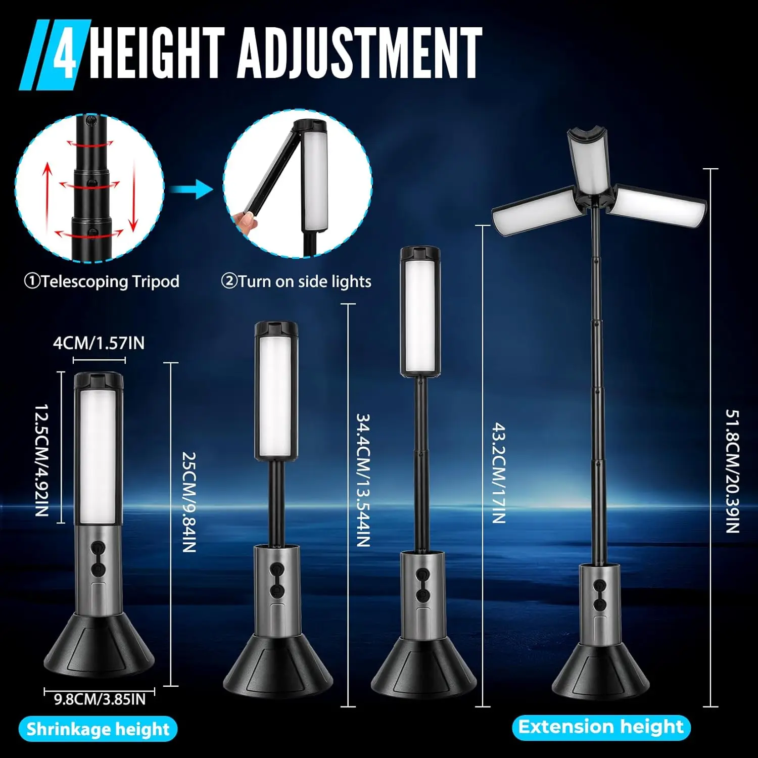 Foldable Camping Lights 3000mAh Rechargeable Lantern 3 in 1 Portable Flashlights 5 Modes Dimmable LED Camping Lantern Outdoor