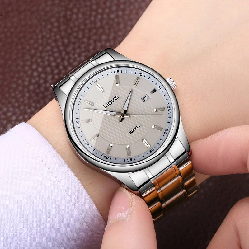 

Роскошные мужские часы, легкие роскошные водонепроницаемые часы с календарем, светящийся браслет из нержавеющей стали, модные и модные кварцевые часы