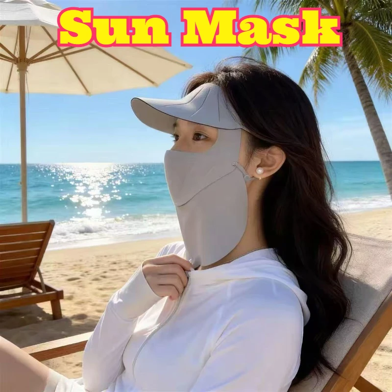 

Sun Protection Integrated Face Mask Hat Ice Silk Breathable Full Face Cover UV Resistant Summer Outdoor Women Lightweight Daily